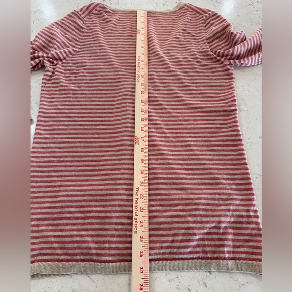Talbots Boyfriend Sweater Button Down Cardigan Italian Merino Wool Beige Pink L - Picture 8 of 8